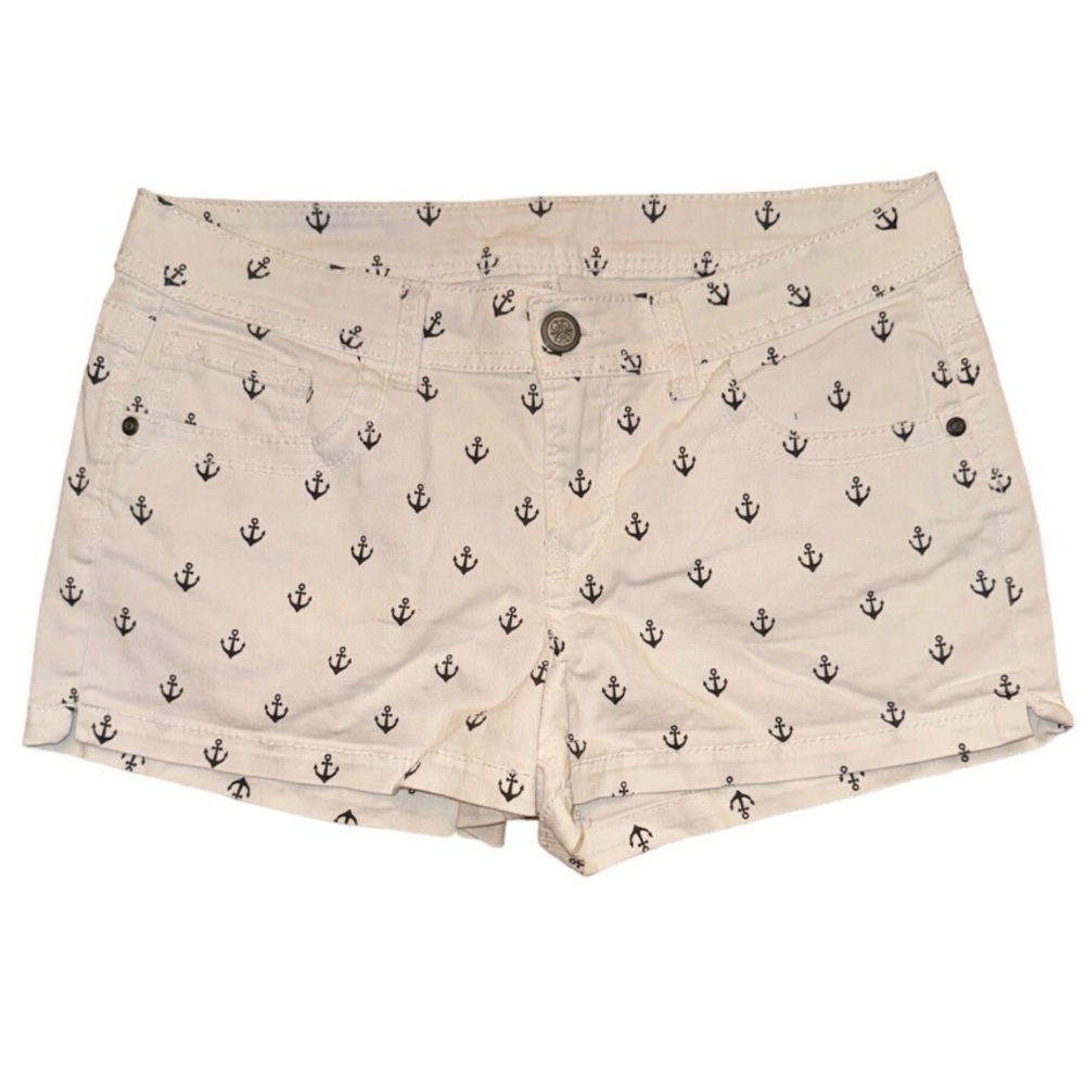 White Blue Anchor Jean Shorts 13